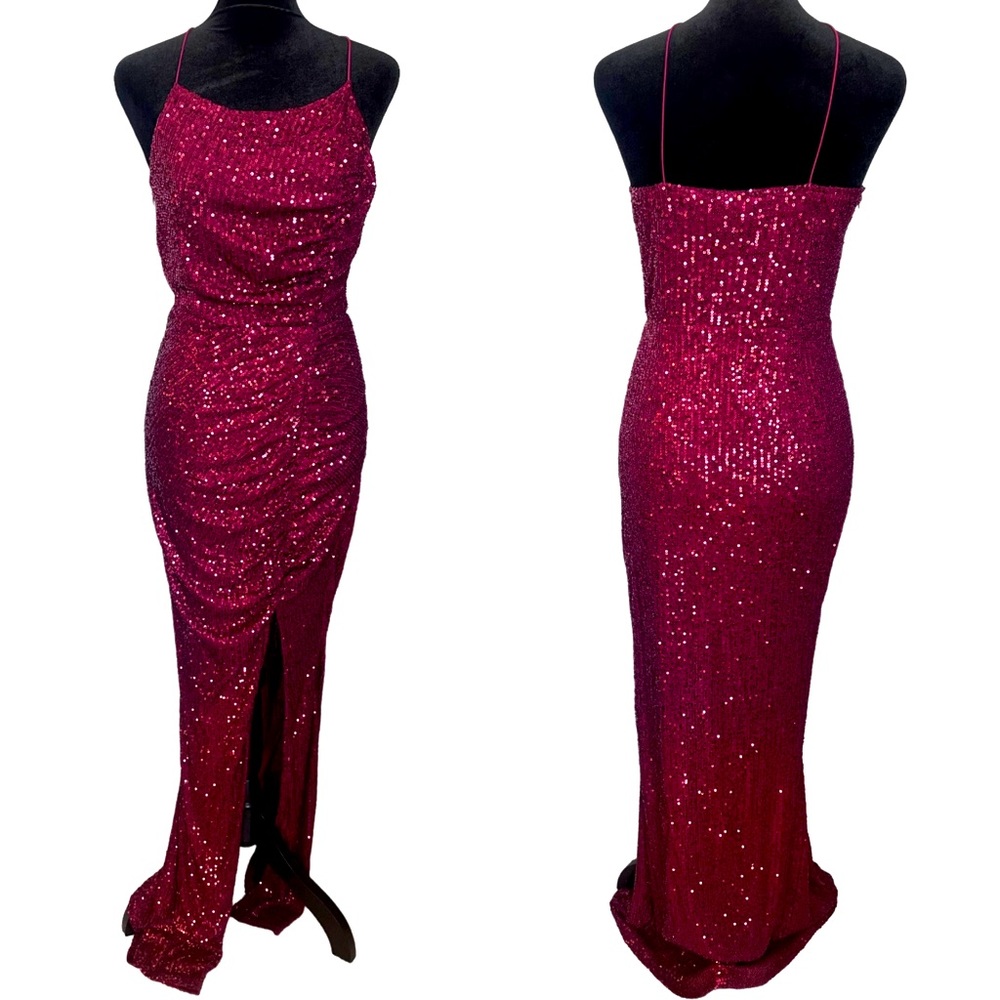 **NWT** Burgundy Sequin Maxi Dress Sz M - Picture 5 of 6